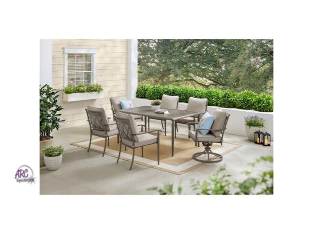 Lot 56-705467 - New in box. Retail $799. Hampton Bay Preston Pointe Dark Cement Gray 7-Piece Metal Outdoor Dining Se...