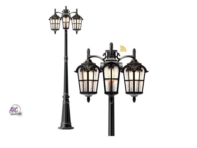 Lot 56-266850 - New in box EDISHINE Outdoor Lamp Post Light 3-Head, Thickened Aluminum Dusk to Dawn Street Light Pos...