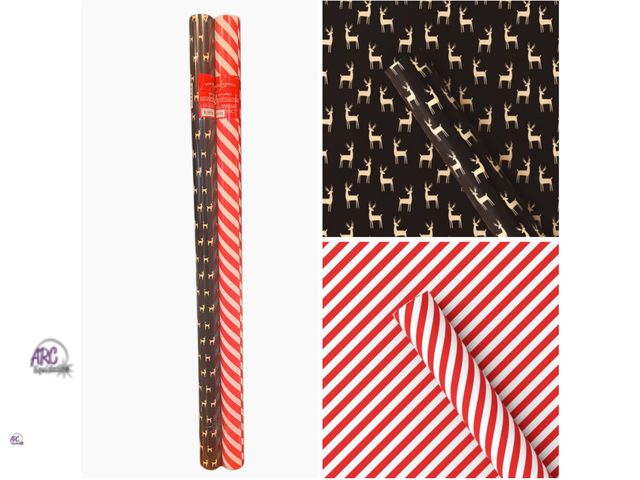 Lot 56-374730 - New Lot of 2 220 sq ft per roll Deer/Diagonal Stripe Christmas Gift Wrap Black(440 ft total) Large r...