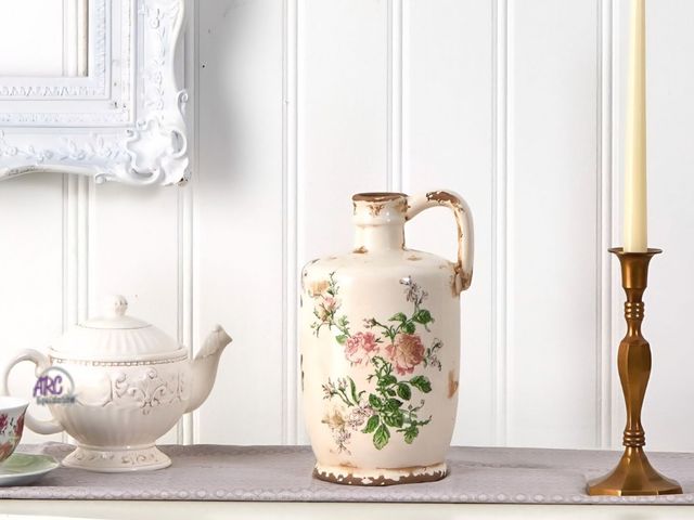 Lot 56-873618 - New - Tuscan Ceramic Floral Print Pitcher 10"