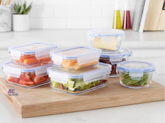 Lot 56-549018 - NEW-VARIOUS SIZES Amazon Basics Leak-Proof Glass Locking Lids Food Storage Containers, 14-Piece Set,...