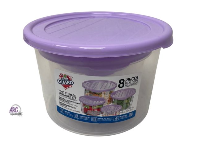 Lot 56-143364 - New Fresh Guard Food Storage Container 8 Piece Set (Purple) Dishwasher, Microwave, &amp; Freezer Saf...