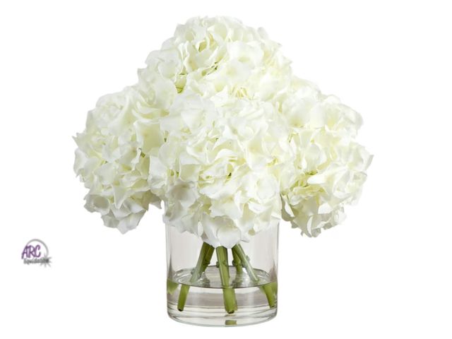 Lot 56-315950 - New Nearly Natural 12in. Artificial Hydrangea Arrangement in Glass Vase - Wedding Collection