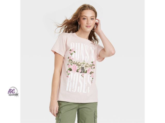 Lot 56-282530 - NEW Women's Guns N' Roses Floral Short Sleeve Graphic T-Shirt - Blush XS