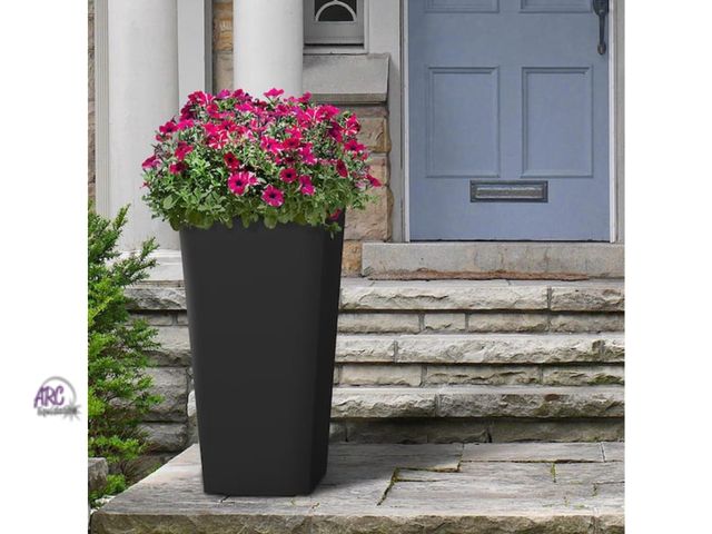 Lot 56-643465 - New - Sonata Large Black Recycled Rubber Tall Square Planter with Drainage Holes (18 in. L x 18 in. ...