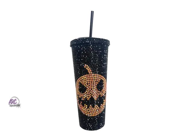 Lot 56-196920 - New Jack-O’-Lantern Rhinestone Tumbler Cup HC0098 (8x4”)