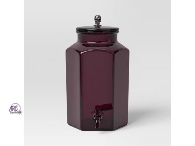 Lot 56-202731 - NEW (scuffs and scratches see photo) Threshold 257.02oz Burgundy Beverage Dispenser with a skull on ...