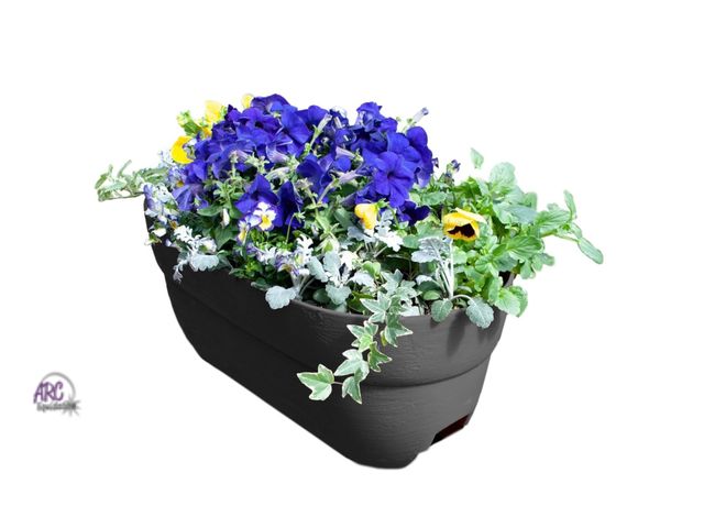 Lot 56-138998 - New Emsco Group Bloomers Railing Planter with Drainage Holes- 24” W - Slate, Plastic