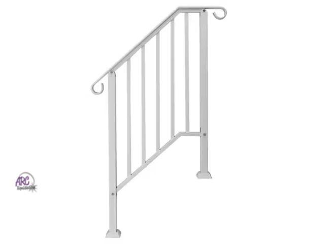 Lot 56-610060 - New Opened Box - Iron Transitional Handrail for Outdoor Railings Fits 1 Step with Installation Kit i...
