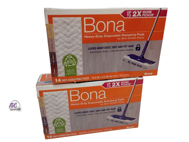 Lot 56-798114 - New 2 boxes Bona heavy duty disposable sweeping pads. 14 pads per box. XL pad size