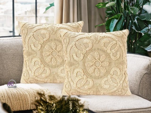 Lot 56-364898 - New, 2 Count,Parklane Rope Throw and Bed Pillow, 18"x18", Tan