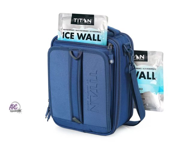 Lot 56-328916 - New,*some marks on fabric*Titan Fridge Cold, Crush Resistant Lunch Pack with 2 Ice Walls in Blue