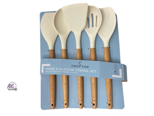 Lot 56-313340 - New Crofton Wood &amp; Silicone Utensil (5 Piece Set), White