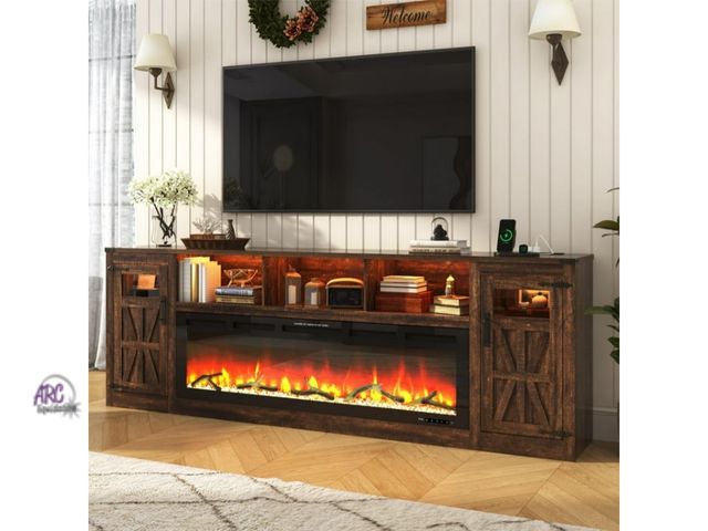 Lot 56-785813 - New in box. 95" Fireplace TV Stand for TVs up to 100" with 60" Electric Fireplace, Large Farmhouse M...
