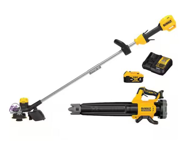 Lot 56-609960 - New Opened Box - DeWalt 20V Lithium-Ion Cordless String Trimmer and Blower Combo Kit with 5.0 Ah Bat...