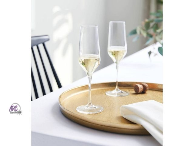 Lot 56-861134 - New In Box 3pc Threshold Atherton Champagne Glasses Dishwasher Safe Lead Free