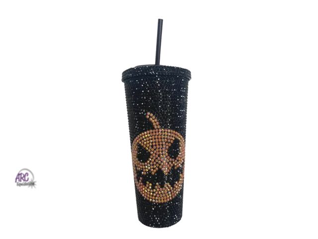 Lot 56-196819 - New Jack-O’-Lantern Rhinestone Tumbler Cup HC0098 (8x4”)