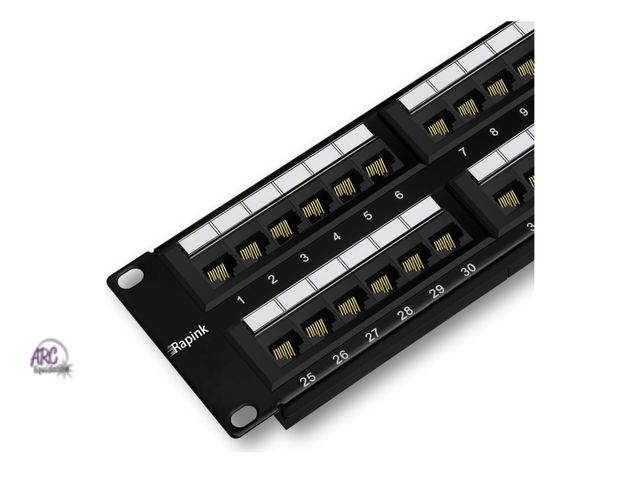 Lot 56-316640 - New, Rapink 48 Port Cat6 Patch Panel with Inline Keystone 10G Support, Pass-Thru Coupler UTP 19-Inch...