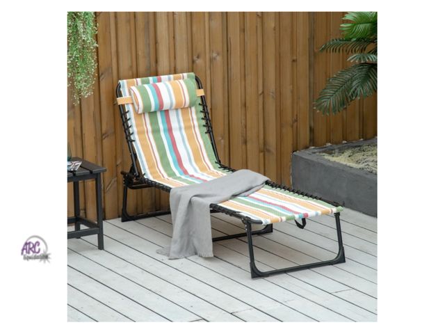 Lot 56-140898 - New Outsunny Folding Chaise Lounge Pool Chair with 4-Position Reclining Back, Pillow, Breathable Mes...