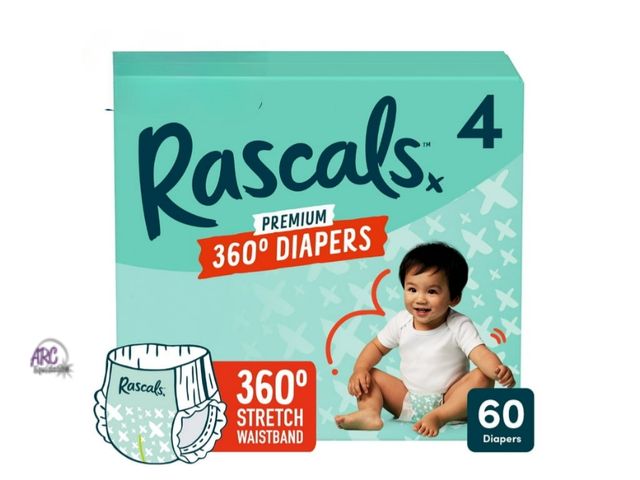 Lot 56-510725 - NEW-Rascals Premium 360 Absorbent Pull-On Diapers, Size 4, 60 Count