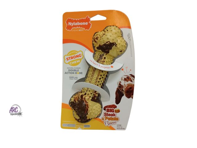 Lot 56-449260 - New - Nylabone Strong Chew Double Action Bone Dog Toy, Dog Chew Toy, Steak &amp; Potato Flavor, Larg...