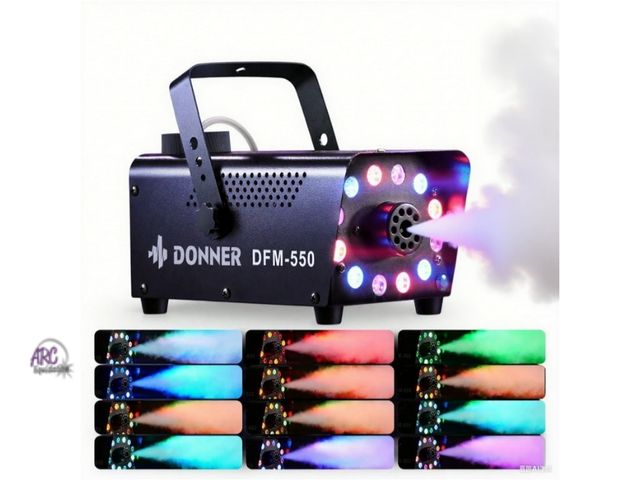 Lot 56-793123 - New in box. Donner Halloween Fog Machines 600W, 3000 CFM, 13 Colors, 12 RGB LED Lights, Smoke Machin...