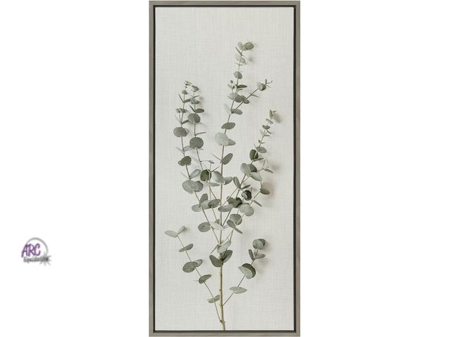 Lot 56-898222 - New - Kate and Laurel Sylvie Minimalist Eucalyptus Framed Linen Textured Canvas -18x40