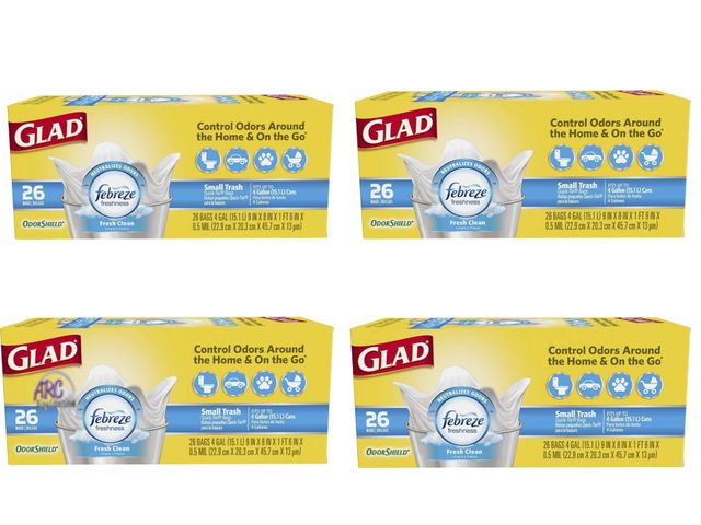 Lot 56-847711 - New - Lot of 4 - Glad Quick-Tie Febreze Fresh Clean 4gal Garbage Bags