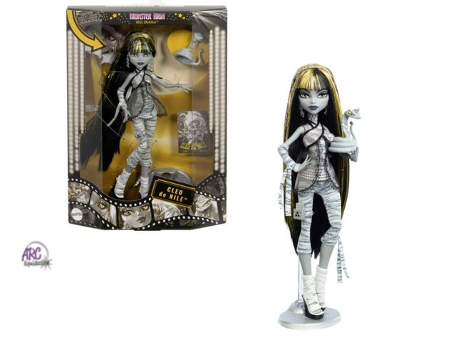 Lot 56-291530 - NEW Monster High Reel Drama Cleo De Nile Collector Doll in Black and White, Reproduction with Poster