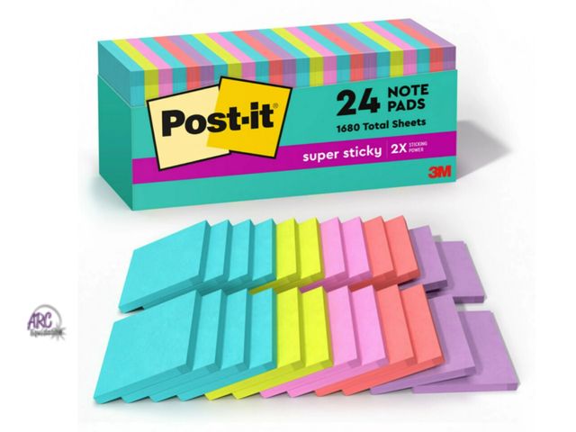 Lot 56-330817 - New in box Post-it Super Sticky Notes, 3 in. x 3 in., Supernova Neons, 24 Pads