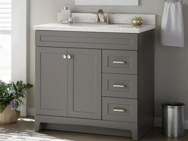 Lot 56-756860 - New in box.  Retail $459. Thornbriar 36 in. W x 22 in. D x 34 in. H Freestanding Bath Vanity without...