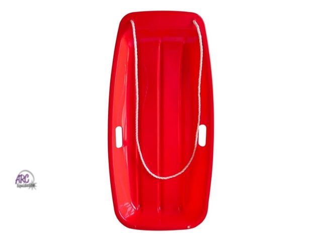 Lot 56-537530 - NEW-Red Snow Toboggan Sled with Tow Rope, Red Plastic 34"x17"