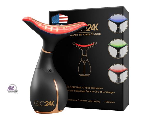 Lot 56-126060 - New Tested &amp; Works GLO24K 3-in-1 LED Light Therapy Face &amp; Neck Massager, Anti-Aging Skin Tig...