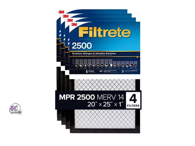 Lot 56-465464 - New Open Package - 4-pack, 20x25x1 - 3M 2500 Series Filtrete