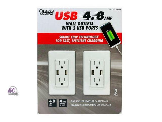 Lot 56-168514 - New Feit Electric Wall Outlets With 2 USB Ports 4.8 Amps 2 Pack