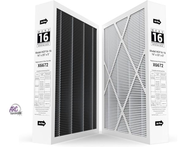 Lot 56-272251 - New in box 2-pack 6672 16X25X5 MERV 16 Filter Compatible with Lennox 16X25X5 and Lennox HCC16-28 Hea...