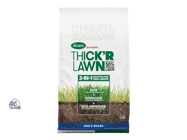 Lot 56-592798 - NEW-SCOTTS THICK'R LAWN- SUN AND SHADE SEED, FERTILIZER, AND SOIL IMPROVER-40 POUND BAG