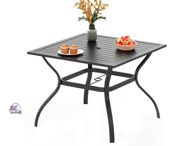 Lot 56-630650 - New - PHI VILLA 37 Inch Outdoor Dining Table Metal Steel Slat Square Patio Dining Table with 1.57\" ...