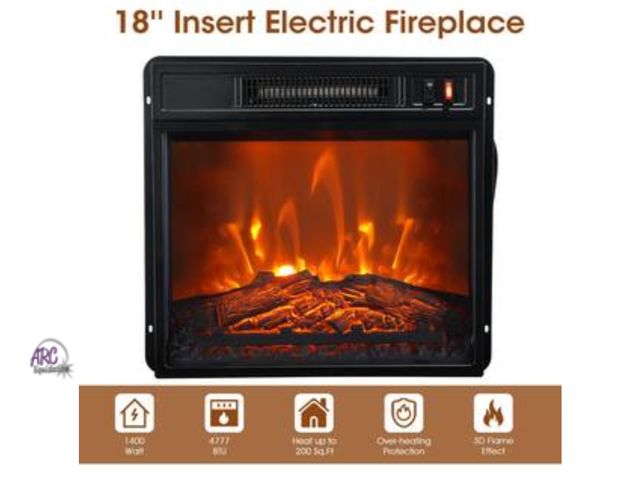 Lot 56-415835 - New - 18 in. 400 sq. ft. Electric Fireplace Inserts in Black with Realistic Flame and Overheating Pr...