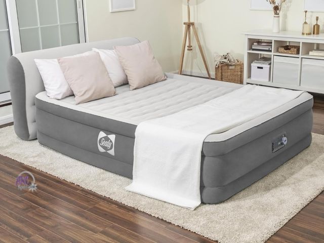 Lot 56-885521 - New Open Box - Tested Works - Sealy 18in Queen Air Mattress with Built in Pump, Headboard and Carry ...
