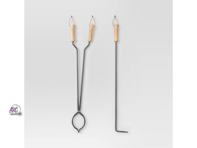 Lot 56-215416 - NEW 2pc Tongs and Fire Poker Tool Set Black - Threshold
