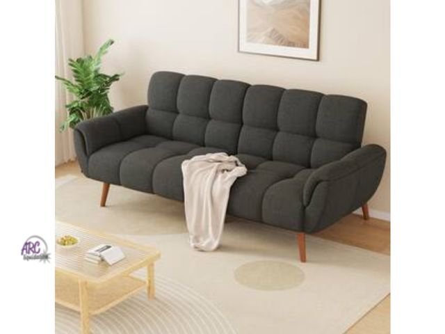 Lot 56-649938 - New - GoJane Modern 76.7 in. Flared Arm Linen Rectangle Convertible Sofa in. Dark Grey