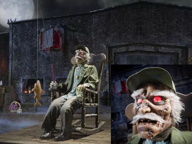 Lot 56-410834 - New tested and works - Home Accents Holiday 6.5 ft. Animated LED Rocking Chair Swamp Fisherman