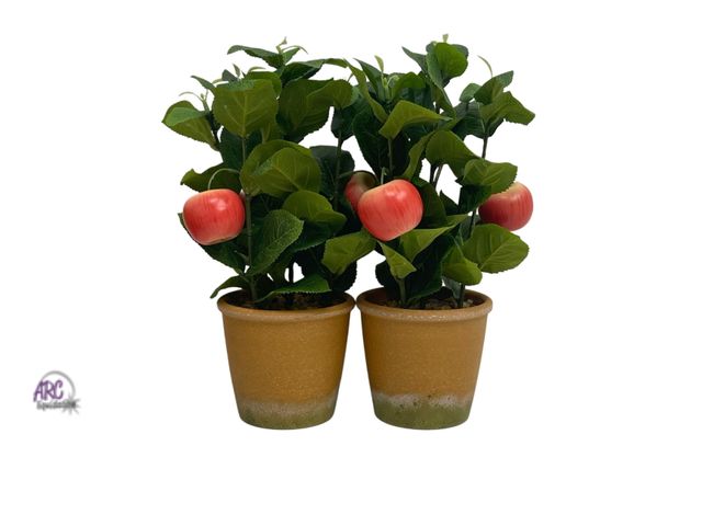 Lot 56-243421 - NEW Set Of 2 12” Artificial Potted Apple Trees