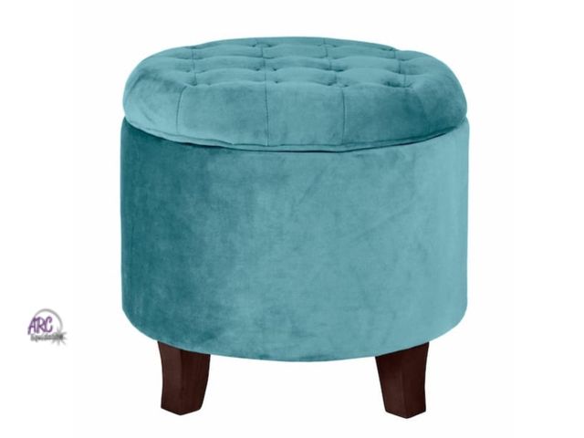 Lot 56-694245 - New in box - Homepop Teal Velvet Tufted Round Ottoman with Storage 18 in. H x 19 in. W