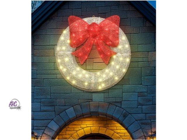 Lot 56-723328 - New 36in Pre Lit LED Christmas Wreath in silver with red bow. Indoor / outdoor