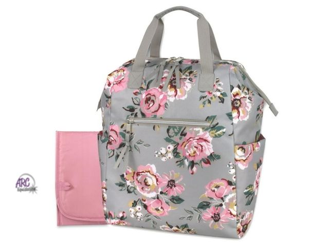 Lot 56-789323 - New Baby Essentials 15"L Multi-Pocket Dual Zipper Closure Diaper Bag Backpack Tote with Matching Cha...