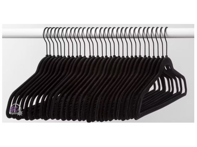 Lot 56-225361 - New Out Of Box - 30 Count Kangaroo Hangers Charcoal Black 10 Original 20 Slim