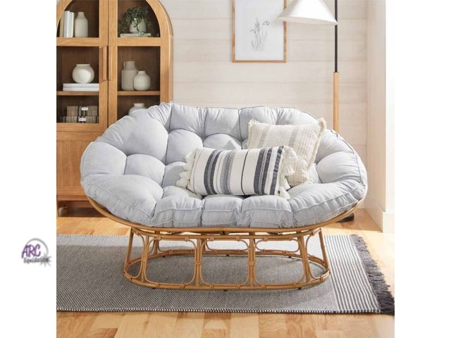 Lot 56-785112 - New in box. Better Homes &amp; Gardens Double Papasan Accent Chair, Grey Linen