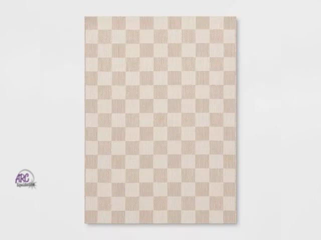 Lot 56-535317 - NEW-Linear Geo Outdoor Area Rug - Room Essentials™ neutral checkered 6'6"x9'